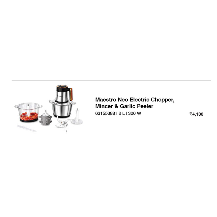 Wonder Chef - Maestro Neo Electric Chopper, Mincer & Garlic Peeler