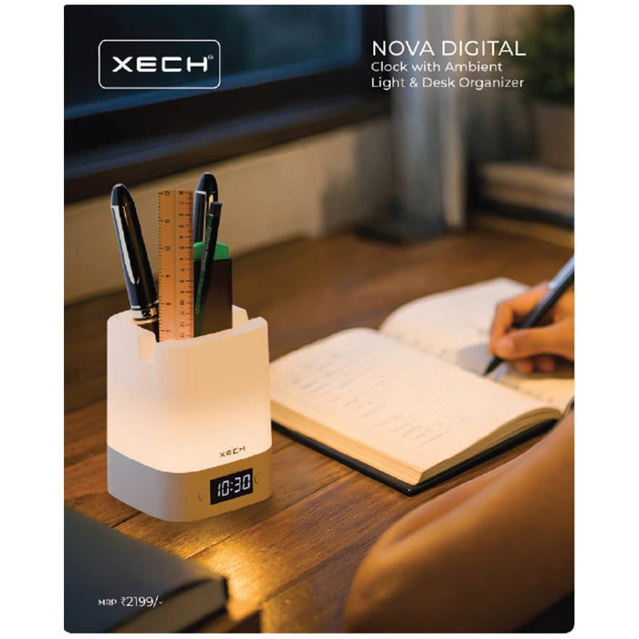 Xech - Nova Digital Clock With Light and desk organizer