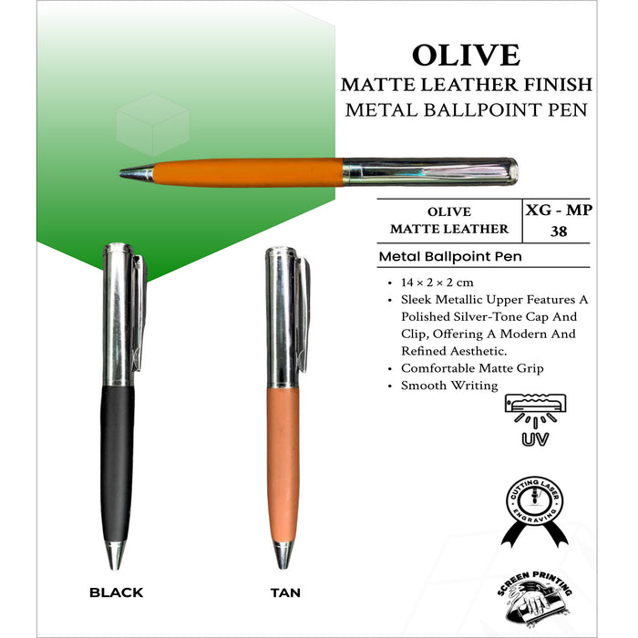 Olive Matte Leather Finish Metal  Ball Point Pen XG- MP38