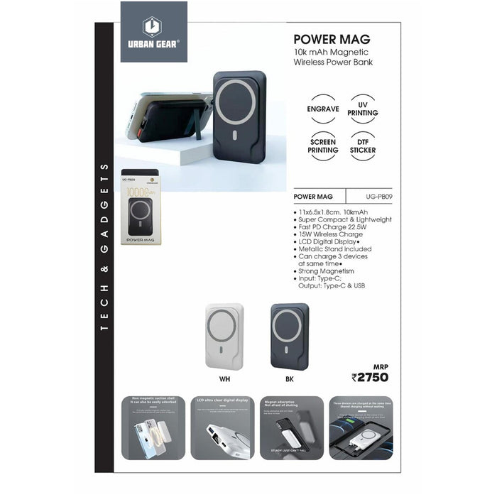 URBAN GEAR - POWER MAG - 10K mAh Magnetic 15W Wireless Powerbank  (22.5W) - UG-PB09