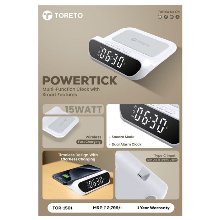 Toreto Power Tick Multi Function Clock With Smart Features