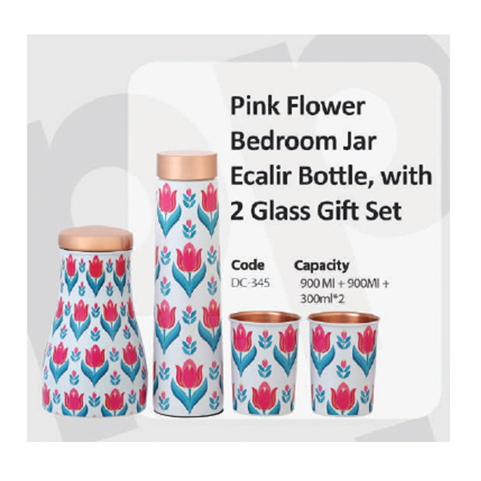 Pink Flower Bedroom Jar Eclair Bottle With 2 Glass Gift Set  DC-345