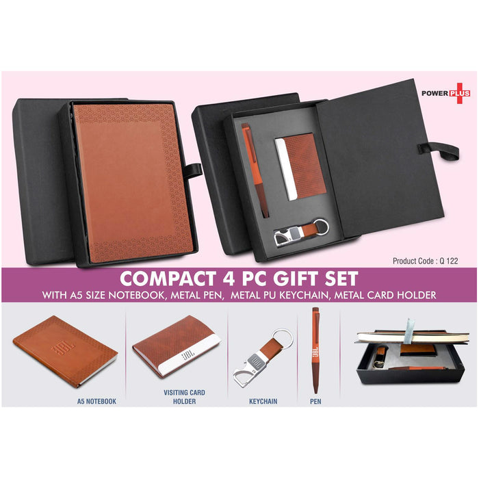 Power Plus- Compact 4 PC Gift Set: Notebook, Metal Pen, Metal Keychain, Metal Card Holder Q 122