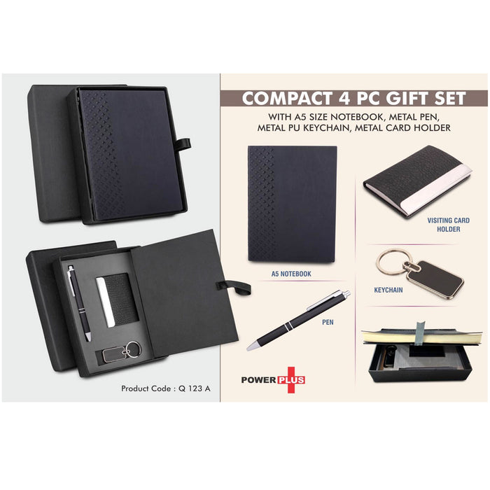 Power Plus- Compact 4 PC Gift Set: Keychain, Visiting Card Holder, Pen, Notebook Q 123A