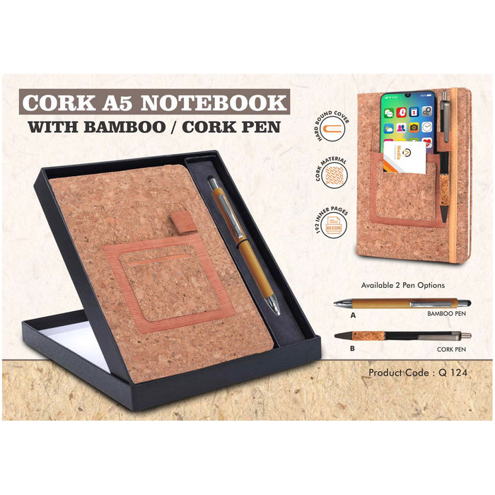 Power Plus- Cork A5 Notebook With Bamboo/ Cork Pen Q 124