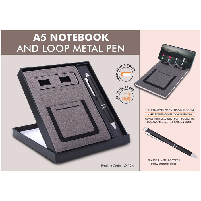 Power Plus- A5 Notebook And Loop Metal Pen Q 126