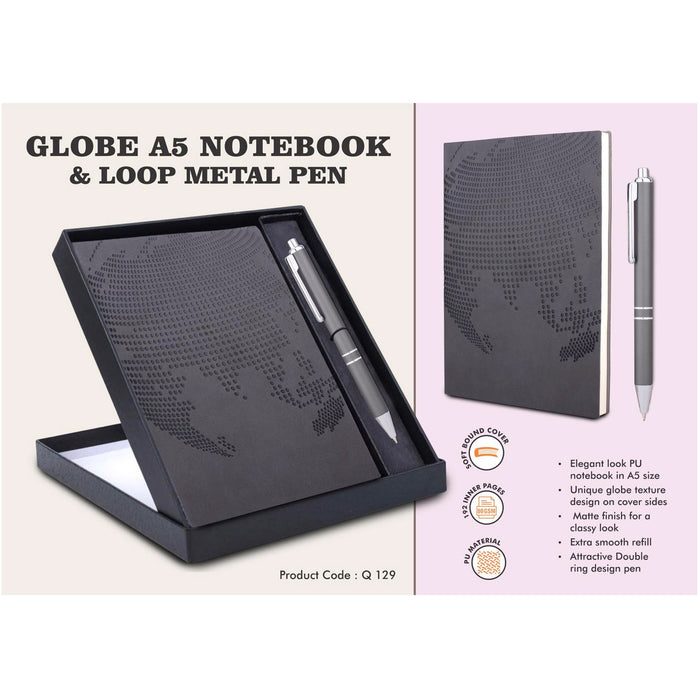 Power Plus- Globe A5 Notebook & Loop Metal Pen Q 129