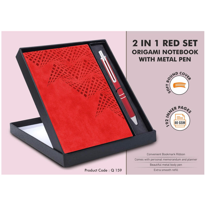 Power Plus- 2 In 1 Red Set Origami Notebook with Metal Pen Q 159