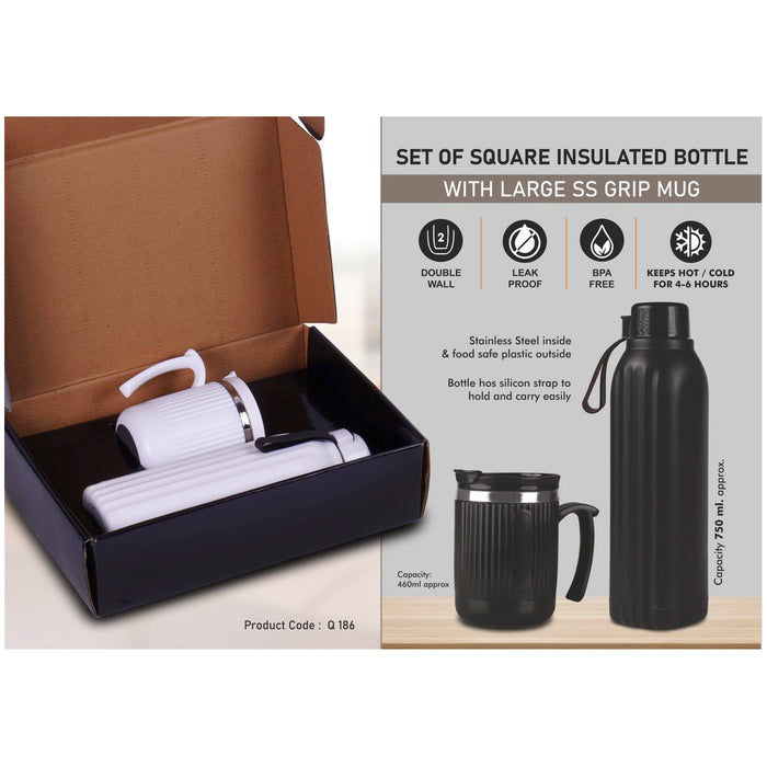 Power Plus- Set of Square Insulated Bottle With Large SS Grip Mug Q 186