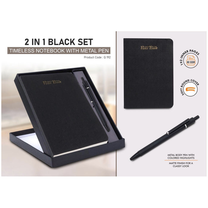 Power Plus- 2 In 1 Black Set Timeless Notebook With Metal Pen Q 192