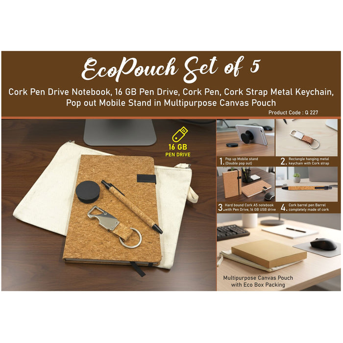 Power Plus- Eco Pouch Set Of 5 Notebook, Pen drive , Keychain , Canvas Pouch   Q 227