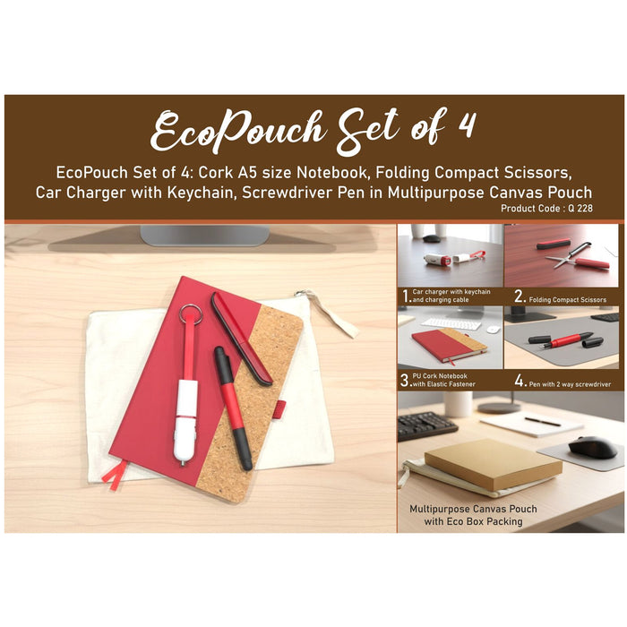 Power Plus- Eco Pouch Set Of 4 Notebook, Folding Scissors , Canvas Pouch   Q 228