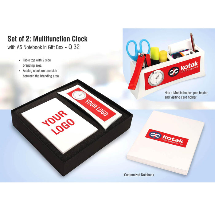 Set of 2: Multifunction clock with A5 notebook in gift box | Branding included MOQ 200 pc   -  Q 32