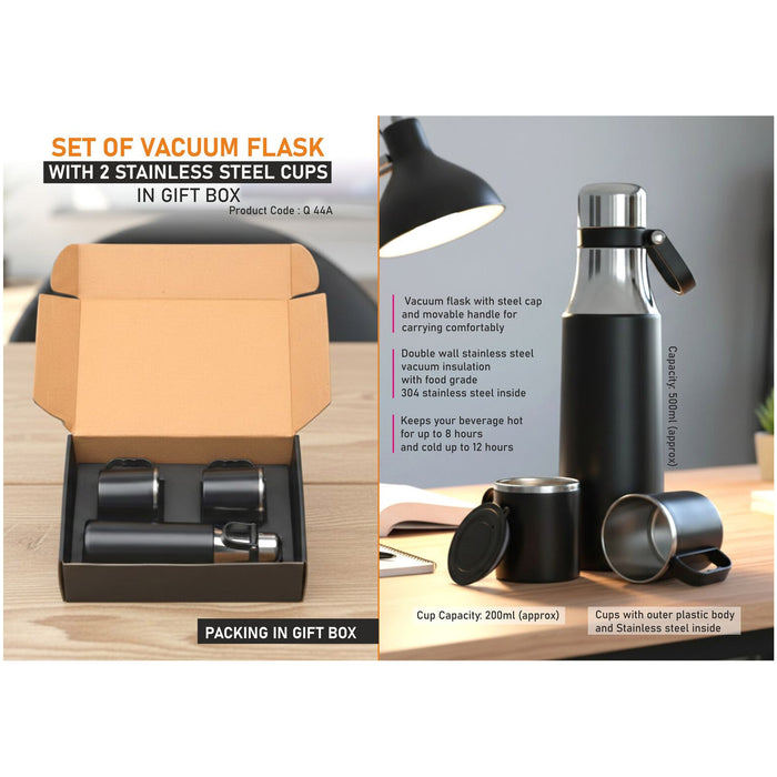 Power Plus- Set Of Vacuum Flask With 2 Stainless Steel Cups In Gift Box Q 44A