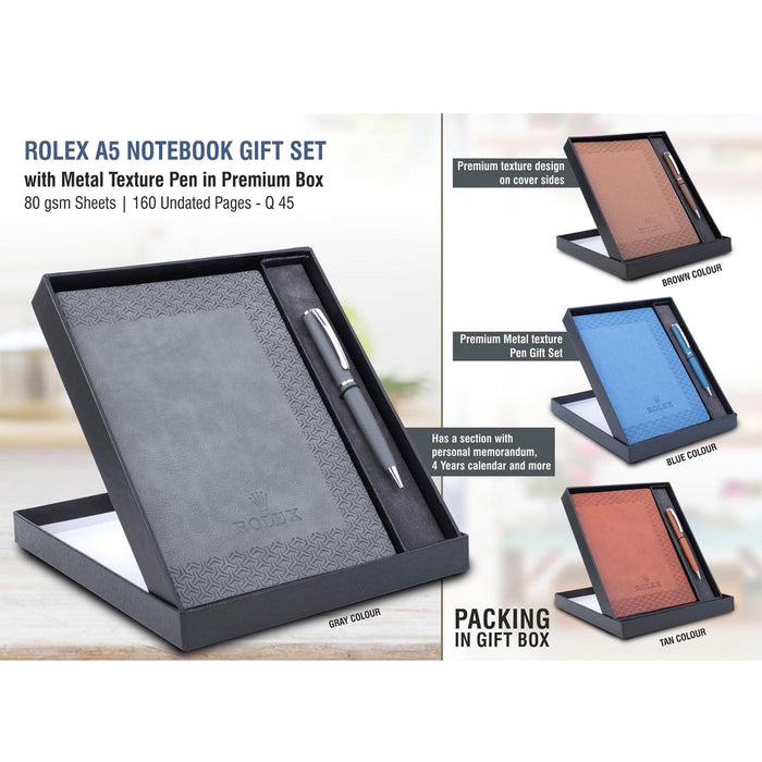 Rolex Notebook with Metal Texture pen Gift set in Premium box -  Q 45