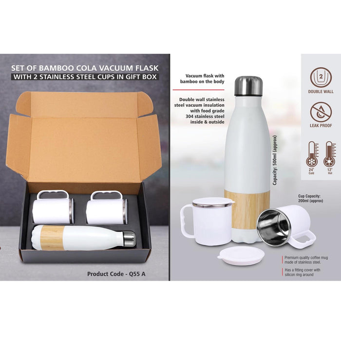 Set of Bamboo cola Vacuum Flask with 2 Stainless steel cups in Gift box   - Q 55A
