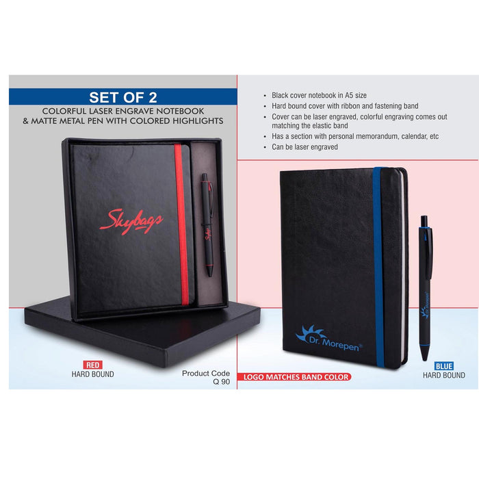 Laser Engrave Color Notebook with Metal Highlight pen Gift set in Premium box  - Q 90