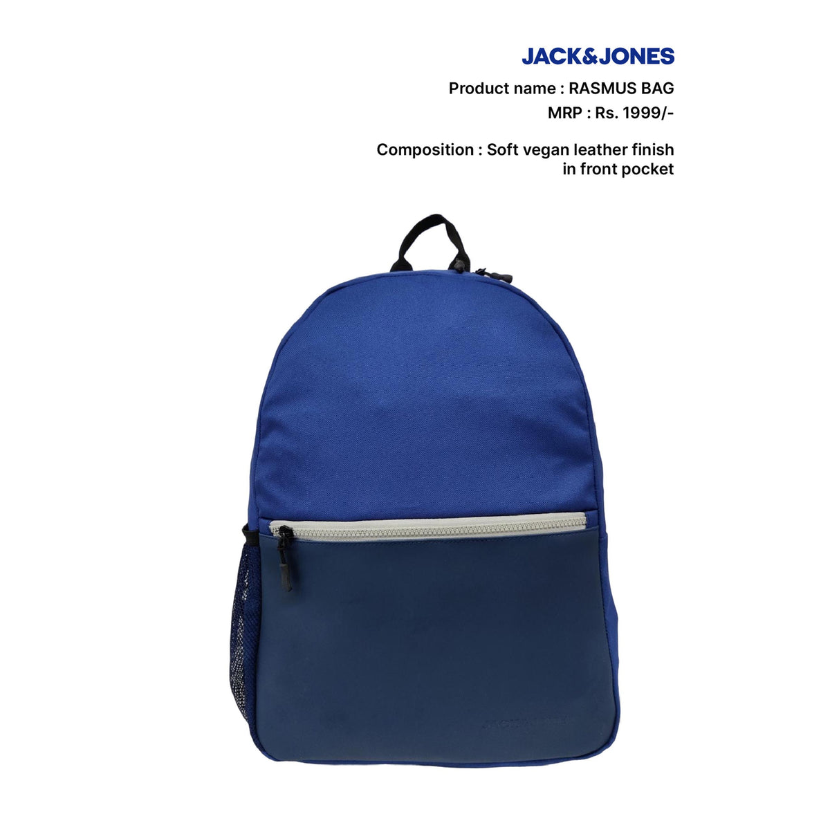 Casual Blue Backpack- Light Yellow Zippers And Handle
