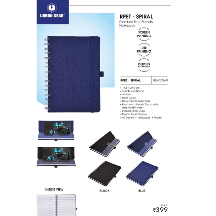 URBAN GEAR - Rpet - Spiral - Eco Rpet Spiral Book - (mobile holder) - UG-ON69