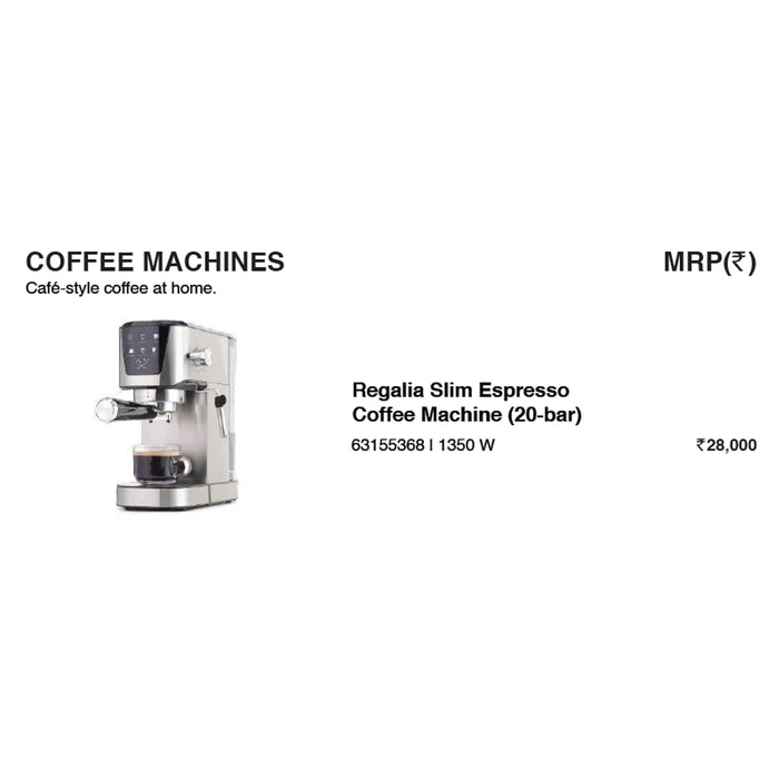 Wonder Chef - Regalia Slim Espresso Coffee Machine (20 bar)