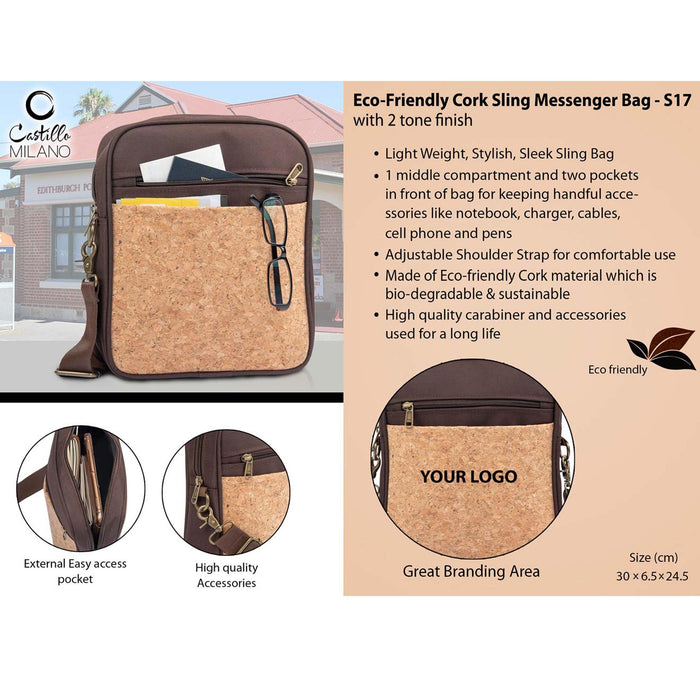 Eco-Friendly Cork Sling Messenger Bag with 2 tone finish   - S 17