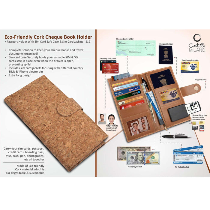 Eco-Friendly Cork Cheque Book Holder / Passport Holder With Sim Card Safe Case & Sim Card Jackets   - S 19