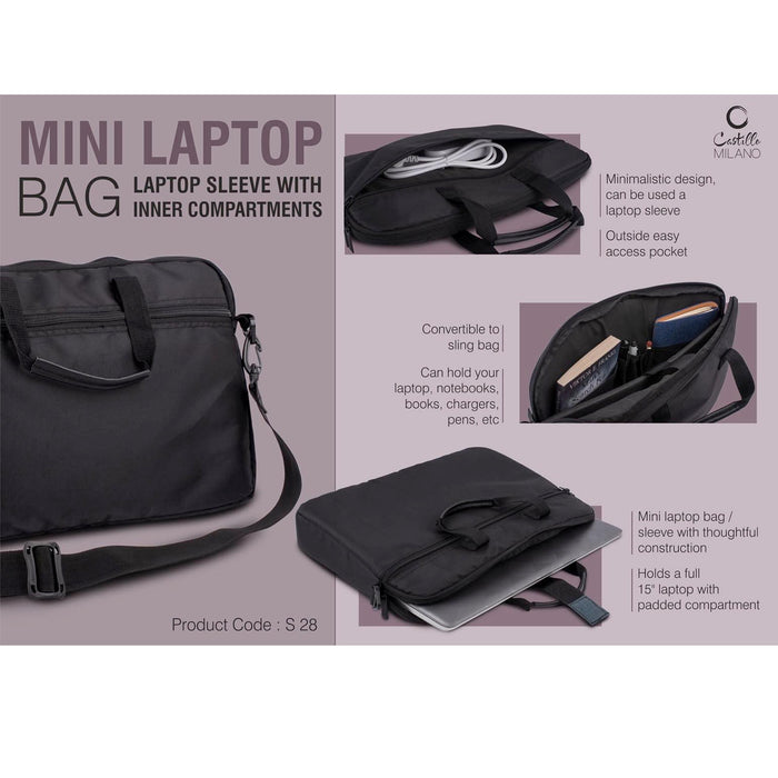 Mini Laptop bag / Laptop Sleeve with inner compartments | Convertible to Sling Bag  - S 28