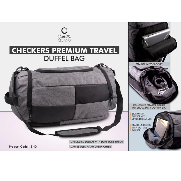 Checkers Premium Travel Duffel bag | Separate Laptop Compartment | Shoe & Utility Pockets on sides - S 40