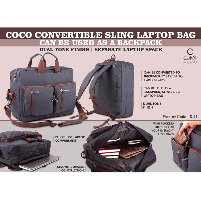 Coco Convertible Sling Laptop Bag | Can be used as a backpack | Dual tone finish | Separate laptop space - S 41