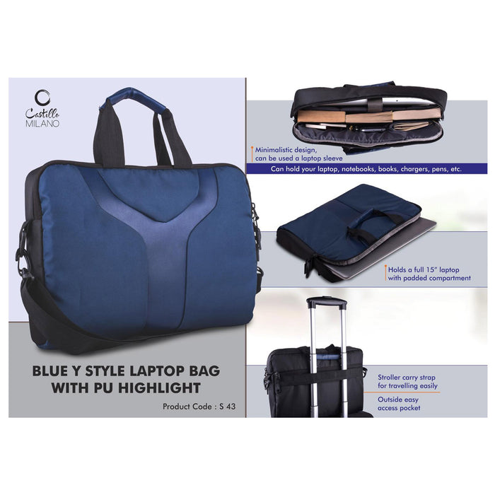 Power Plus - Blue Y Style Laptop Bag With PU Highlight S 43