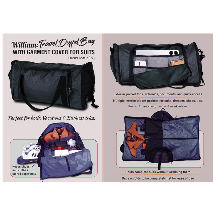 Power Plus - William: Travel Duffel Bag With Garment cover for suits  S 53
