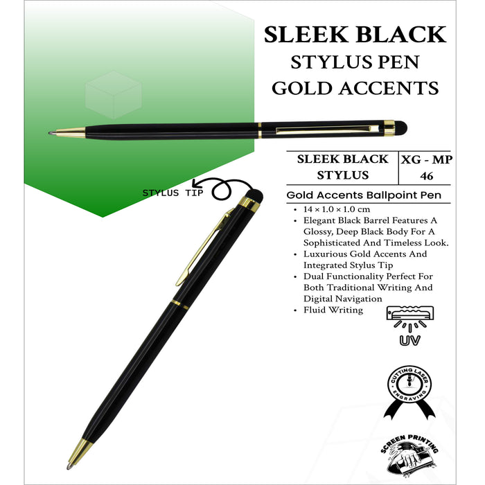 Sleek Black Stylus Pen Gold Accents  XG - MP46