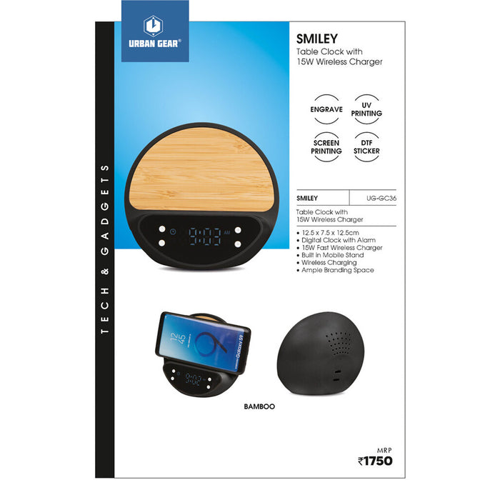 URBAN GEAR - Smiley -3-in1 Table Clock + Mobile Holder + 15W Charger - UG-GC36