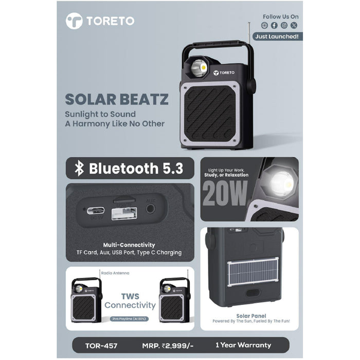 Toreto  Solar Beatz   Bluetooth Speaker