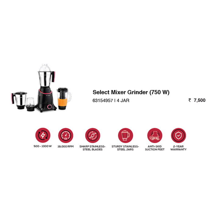 Wonder Chef - Select  Mixer Grinder (750 W)