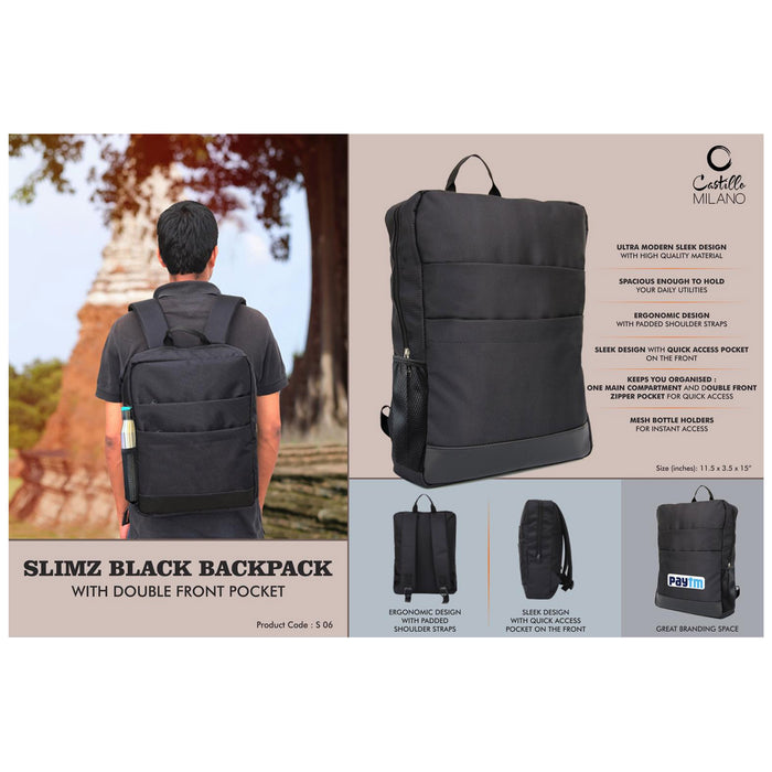 Power Plus - Slimz Black Backpack With Double Front Pocket S 06