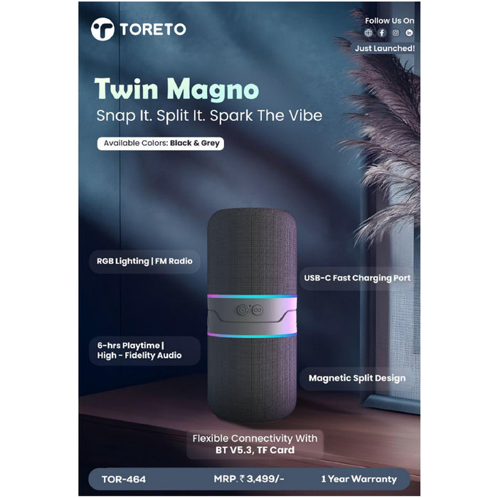 Toreto  Twin Magno   Bluetooth Speaker