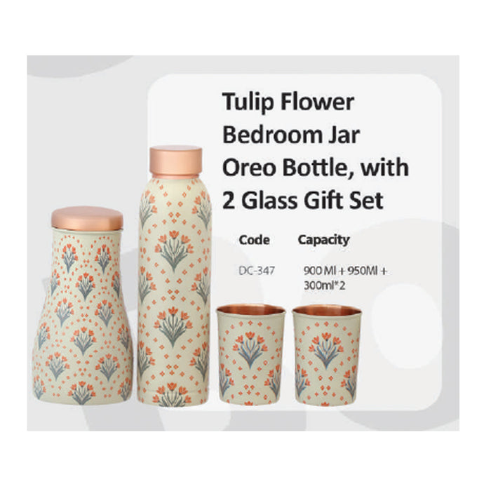 Tulip Flower Bedroom Jar Eclair Bottle With 2 Glass Gift Set  DC-347