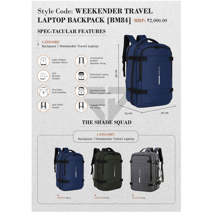 WEEKENDER TRAVEL LAPTOP BACKPACK (BM84)