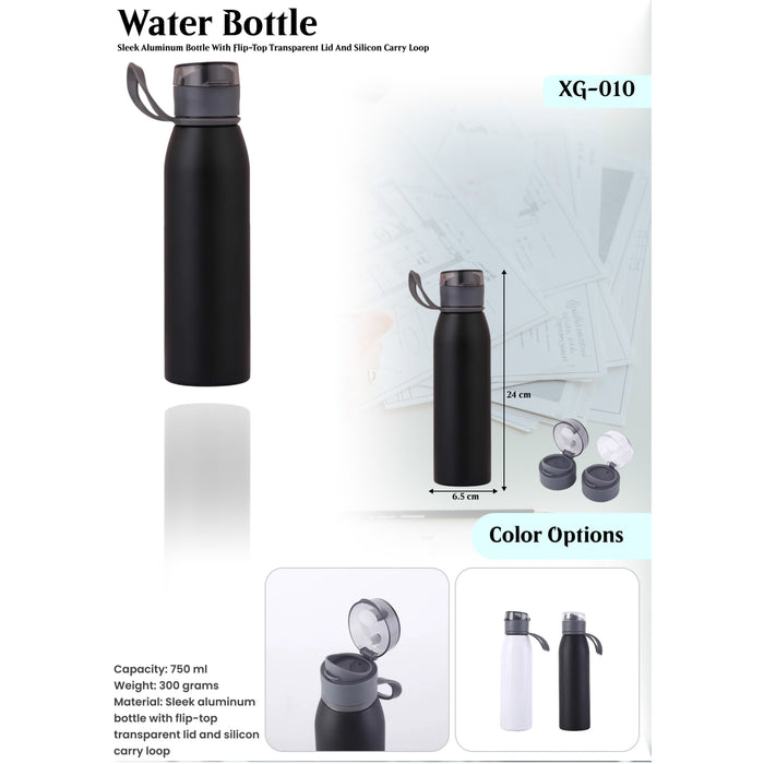 Sleek Aluminum Bottle With Flip Top Transparent Lid And Silicon Carry Loop XG-010