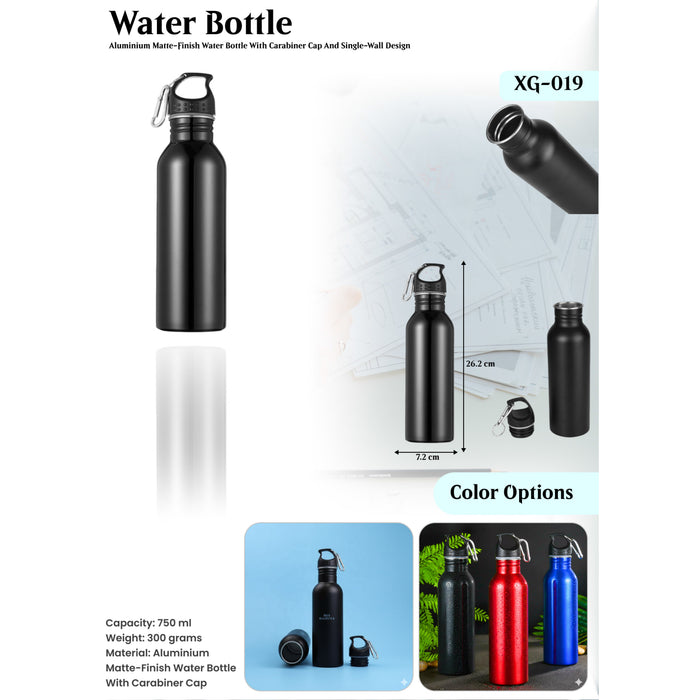 Aluminium Matte - Finish Single Wall Design With Carabiner Cap Water Bottle XG-019