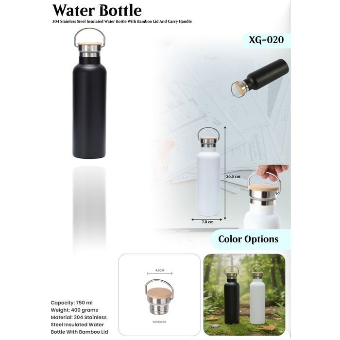 Stainless Steel Insulated  Water Bottle With Bamboo Lid And Carry Handle  XG-020