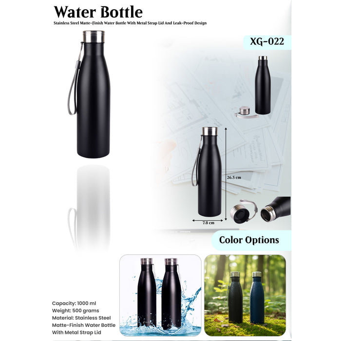 Stainless Steel Matte- Finish Water Bottle With Metal Strap Lid XG- 022
