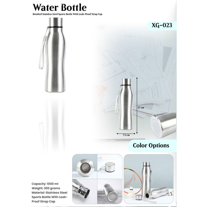 Brushed Stainless Steel Sports Bottle With Leak- Proof Strap Cap XG-023
