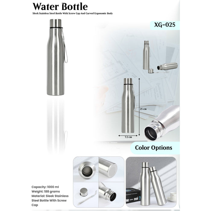 Sleek Stainless Steel bottle with Screw Cap And Curved Ergonomic Body XG- 025