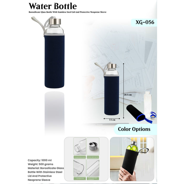 Borosilicate Glass Bottle With Stainless Steel Lid  And Protective Neoprene Sleeve XG-056