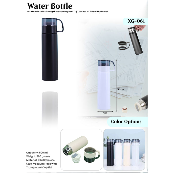 304 Stainless Steel Vacuum Flask With Transparent Cup Lid- Hot & Cold Insulated Bottle XG-061