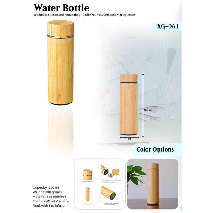 Eco Bamboo Stainless Steel Vacuum Flask- Double Wall Hot & Cold bottle XG-063