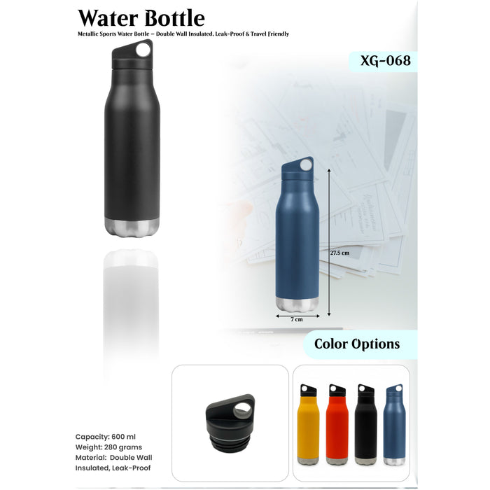 Metallic Sports Water Bottle- Double Wall Insulated, Leak- Proof & Travel Friendly XG-068