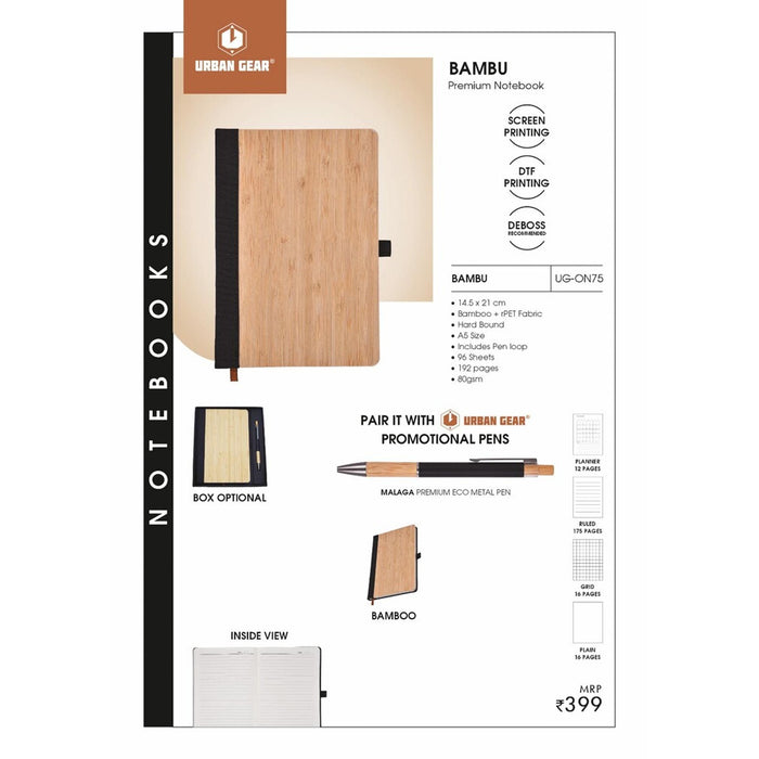URBAN GEAR -Bambu - Eco Note Books (Hard Bound) - UG-ON75